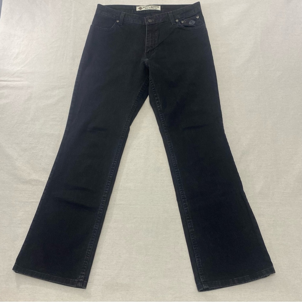 2007 HARLEY DAVIDSON Womans Black Mid-Rise Boot Cut 5 Pocket Jeans Size 14P EUC